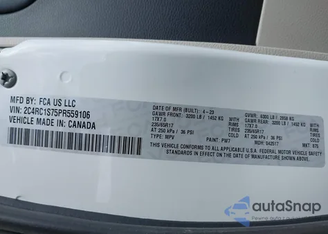 2023 Chrysler Pacifica Limited from USA, damaged, VIN 2C4RC1S75PR559106